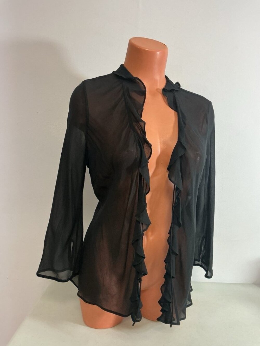 John Rocha Silk Ruffle Blouse Double Tie Front Womens Small